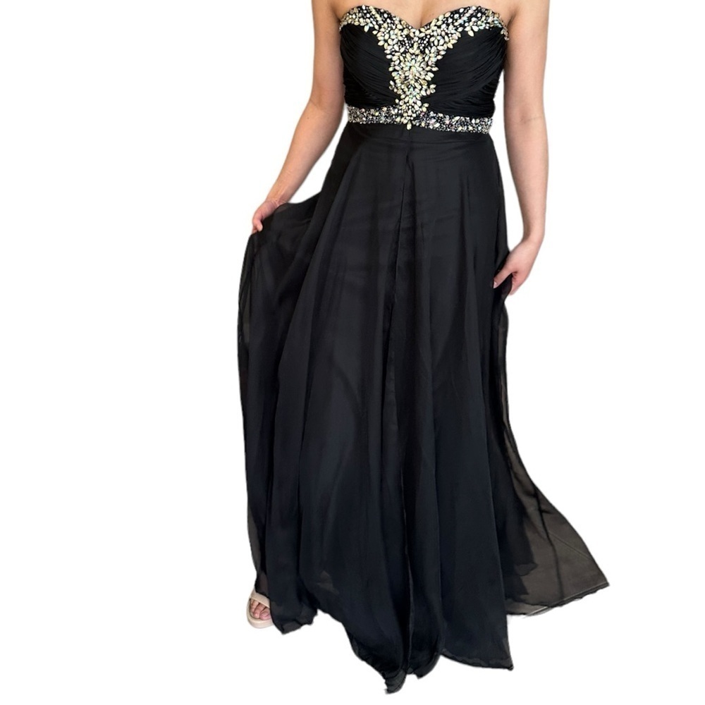 ✨Host Pick✨ BLACK CHIFFON PROM FORMAL EVENING GOWN WITH  RHINESTONE ACCENTS 4 - Picture 8 of 16